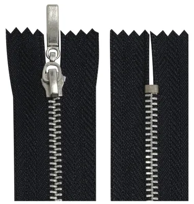 Metall-Reißverschluss Set 2 Stück, 16 cm, Nr. 3, verchromt, schwarz