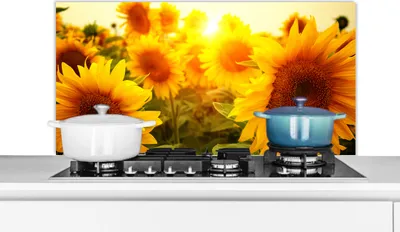 Produktbild von KitchenYeah®  Spritzschutz Küche - Küchenrückwand - Wandschutz für Herd und Spüle - Sonnenblume - Gelb - Blumen - Sonne 100x50 - Alu-Dibond (Alternative zum Spritzschutz aus Glas) - Hitzebeständig - H