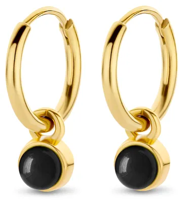 Produktbild von CO88 Collection Ohrringe für Damen – Ohrringe mit Anhänger – Naturstein – Ø 7 mm Achat – 16 x 2 mm – Schwarz – Stahl – Goldfarben – 8CE-70420