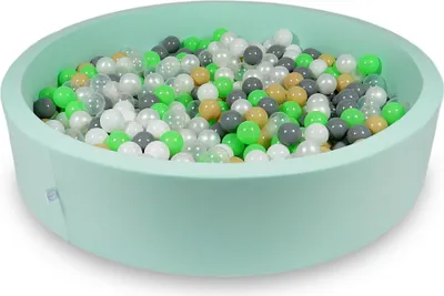 Produktbild von Trockenbecken 130x30cm mint mit 600 Bällen: hellgrün, weiß, transparent, perlmutt, beige, grau