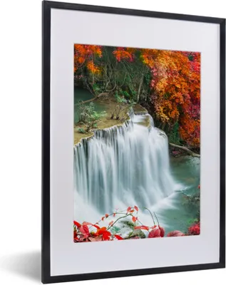 Produktbild von MuchoWow® Gerahmtes Poster Bäume - Wasserfall - Herbst - Natur 30x40 cm - Poster mit Schwarzem Bilderrahmen Wandposter Rahmen Foto Bilder - Wandposter Schlafzimmer