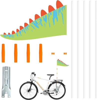 Imagen del producto de Bandera para bicicleta para niños, 166 cm, diseño de dibujos animados en verde, bandera de seguridad para uso en exteriores