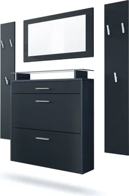 Produktbild von Vladon Garderobe Malea, Garderobenset bestehend aus 1 Hängeschuhschrank, 1 Wandspiegel und 2 Garderobenpaneele, Anthrazit matt/Schwarz matt