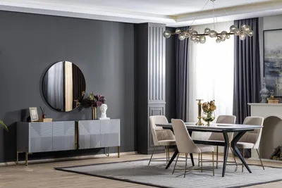 Produktbild von Moderne Graue Esszimmer Garnitur Holz Möbel Luxus Esstisch Sideboard
