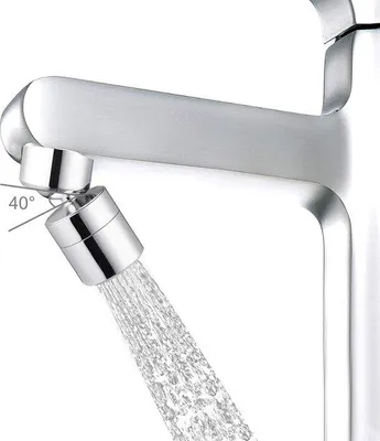 Zdjęcie produktu dla Bateria z podwójną głowicą i obrotową głowicą o zakresie 360 stopni, chromowana, z przyłącznikiem, z trybem strumienia zwykłego i strumienia prysznicowego