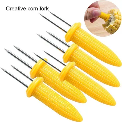 Produktbild von 10pcs Edelstahl Corn Skewers Fork Corn Holder Corn auf der/die/das Cob Skewers Obst Fork Outdoor Grilling Tool