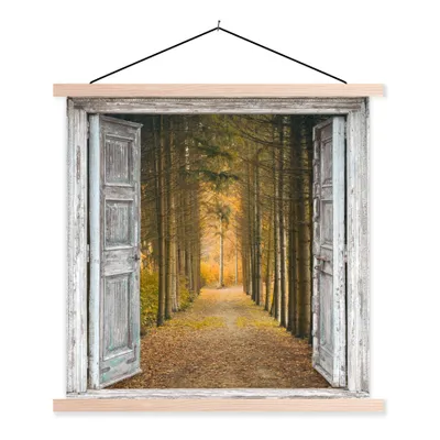 Produktbild von MuchoWow® Textilposter Wald - Herbst - Ausblick 40x40 cm mit holzfarbenen Rahmen - Posterleiste