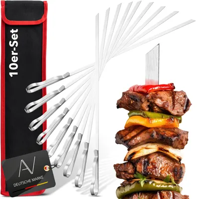 Image de 10 brochettes en acier inoxydable, 43 cm, réutilisables