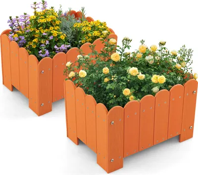 Zdjęcie produktu dla COSTWAY 2er doniczka odporna na warunki atmosferyczne z otworami drenażowymi, prostokątna doniczka HDPE, podniesiona grządka, doniczka 45x32x30cm pomarańczowa