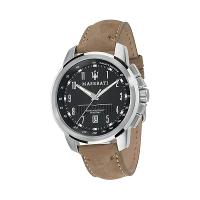 Produktbild von Maserati Leder Armband-Uhr Analog Successo Sport Herren beige D2UMAR8851121004