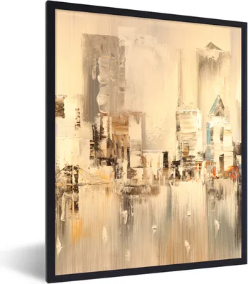 Produktbild von MuchoWow® Gerahmtes Poster Gemälde - Öl - Abstrakt - Skyline 30x40 cm - Poster mit Schwarzem Bilderrahmen Wandposter Rahmen Foto Bilder - Wanddeko - Kunstdrucke