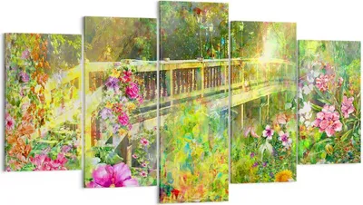 Produktbild von Bild auf Leinwand - Leinwandbild - Brücke Park Blume Frühling - 160x85cm - Wand Bild - Wanddeko - Leinwanddruck - Bilder - Kunstdruck - Wanddekoration - Leinwand bilder - Wandkunst - EA160x85-2906