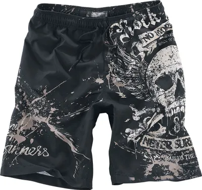 Produktbild von Rock Rebel by EMP Herren schwarze Badehose mit rockigem Print XL