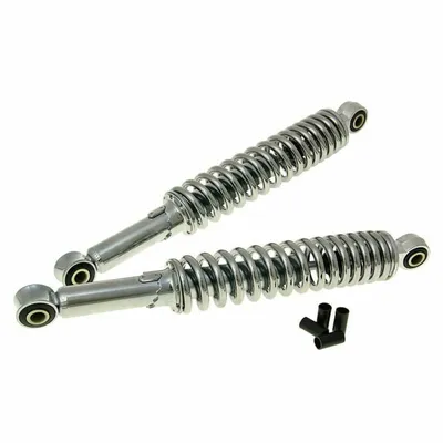 Produktbild von 2 Stoßdämpfern Federbein 360mm, Chrom, hydraulisch, 5-fach verstellbar, inkl. Reduzierhülsen Simson S50, S51, S53, S70, S83