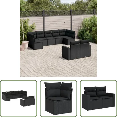 Produktbild von The Living Store 9-tlg. Garten-Sofagarnitur mit Kissen Schwarz Poly Rattan