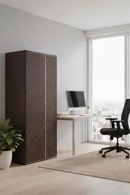 Produktbild von Eleganter Schrank mit Chevron-Holzfurnier und minimalistischen Details
