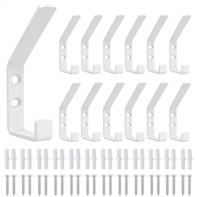 Produktbild von 12 Haken für Akustikpaneele, 8,8 cm Kleiderhaken, schwarz, Edelstahl, Zubehör für Akustikpaneele mit Gummistoppern und Schrauben zur Wandmontage in Wohnzimmer, Schlafzimmer, Flur, Kleiderschrank, Mäntel, Jacken (12, weiß)