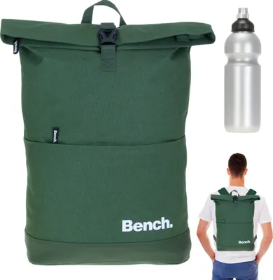 Produktbild von Kurierrucksack Herren Damen Freizeitrucksack Bench Roll-Top Classic Rucksack Laptoprucksack 64180 1300 Oliv Khaki Schilf Grün + Trinkflasche Bagboom®