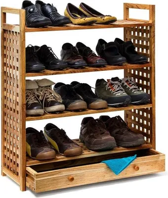 Image de Étagère à chaussures en bois de noyer avec tiroir