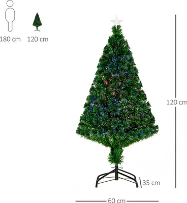 Zdjęcie produktu dla HOMCOM Sztuczna choinka 120 cm z światłowodem, sztuczna jodła z oświetleniem LED, 130 końcówek, choinka świąteczna, stojak metalowy do wewnątrz