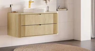 Produktbild von Design Badmöbel Set mit Aufsatzwaschbecken OVALIA CREMONA 120 cm MDF SOFT-CLOSE Waschtisch