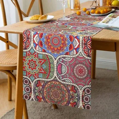 Produktbild von Boho Tischdecke aus Leinen und Baumwolle 33x183cm