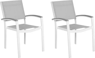 Produktbild von BELIANI Gartenstühle 2er Set Grau / Weiß Polyester Aluminium mit Armlehnen Terrasse Balkon Outdoor