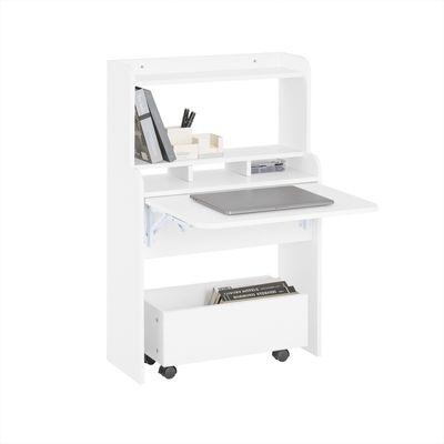 SoBuy FWT105-W Biurko składane Biurko komputerowe z półkami Stół składany ze schowkiem Stół roboczy z wózkiem serwisowym WD ok. 64x98x64cm Biały