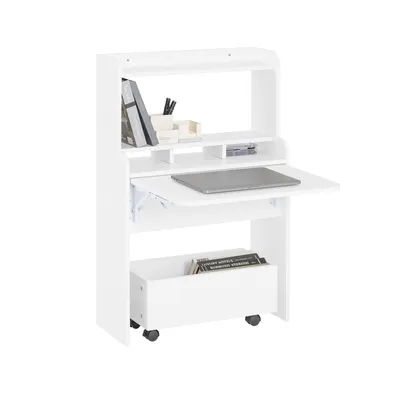 Produktbild von SoBuy FWT105-W Schreibtisch klappbar Computertisch mit Ablagen Klapptisch mit Aufbewahrungsbox Arbeitstisch mit Servicewagen BHT ca. 64x98x64cm Weiß