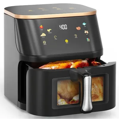 Obrázok produktu pre Fritovací hrn na horúci vzduch – 10-litrový fritéza s oceľovým krytom a LED dotykovým displejom na zdravé pečenie