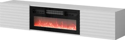 Produktbild von MIRJAN24 TV-Lowboard Tula mit Kamin, TV-Schrank mit zwei Kleppen, Realistische LED-Flamme, Wohnzimmer Kollektion (Farbe: Weiß)