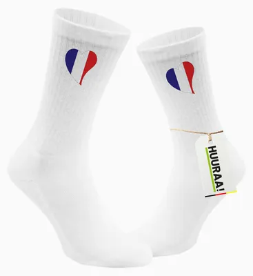 Produktbild von Huuraa Uni Socken Frankreich Flagge Herz 42/46 White Baumwolle Tennissocken Geschenkidee