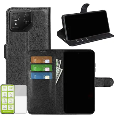 Obrázek produktu pro Pouzdro na mobilní telefon Asus ROG Phone 8, černé pouzdro z umělé kůže + tvrzené sklo H9