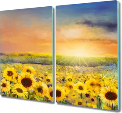 Produktbild von Coloray Schneidebrett Herdabdeckplatte 2x30x52 cm Kochplattenabdeckung Hackbrett Küchenbrett - Blumen Feld von Sonnenblumen