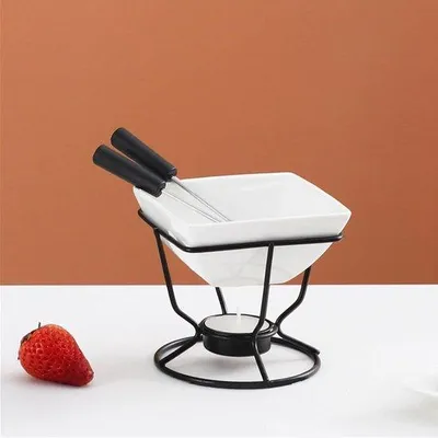 Zdjęcie produktu dla Zestaw do fondue czekoladowego z naczyniem do topienia czekolady, widelcami, świecą i miską