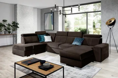 Produktbild von Wohnlandschaft Schlafsofa NOLAN USB in Stoff Element Dunkelbraun Ottomane Rechts
