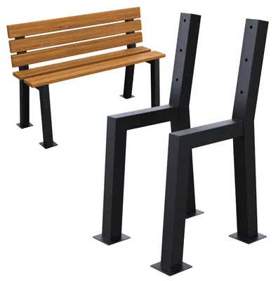 Produktbild von HAGO24 Bankgestell Stahl H-Form 2er Set Bankfüße Schwarz Pulverbeschichtet Rückenlehne Wetterfest Industrial Look Bodenschoner