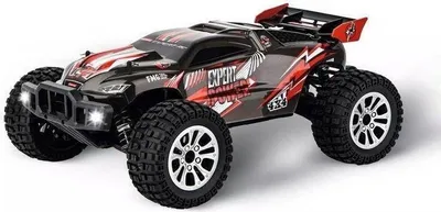 A remote-controlled buggy on a white background.
