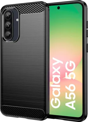 A black phone case is shown next to a smartphone displaying marketing text.