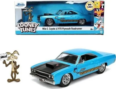 Obrázok produktu pre Jada Toys 253255028 Plymouth Road Runner 1970 svetlomodrá Looney Tunes s figúrkou Wile E. Coyote 1:24