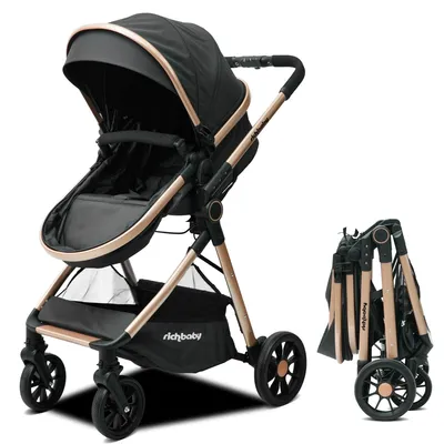 Produktbild von V8A Kombi-Kinderwagen (umwandelbar zur Babywanne) kompakt zusammenklappbar mit hoher Sitzposition verstellbarem Verdeck & Sicherheitsfunktionen