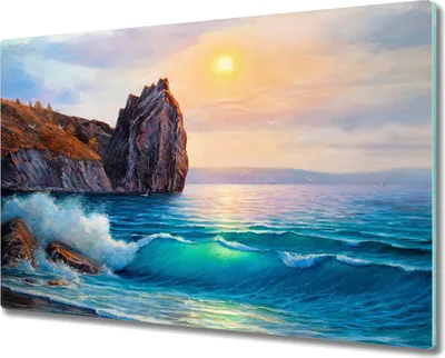 Produktbild von Coloray Schneidebrett Herdabdeckplatte 80x52 cm Kochplattenabdeckung Hackbrett Küchenbrett - Malerei der Ozeanküste