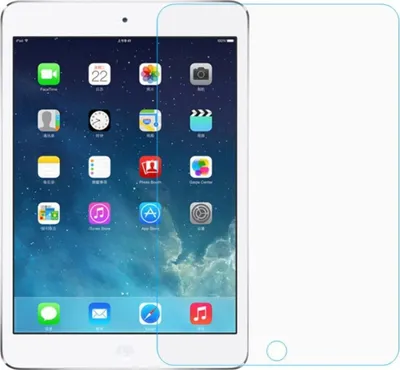 A screen protector is shown placed over an iPad mini screen.