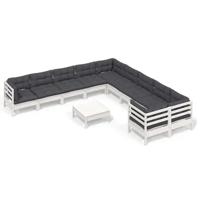 Immagine prodotto di vidaXL Set da giardino lounge da 11 pezzi con cuscini, bianco, legno di pino