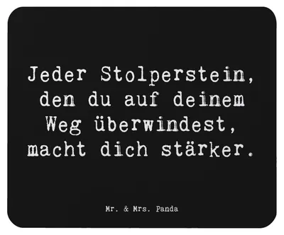 Produktbild von Mr. & Mrs. Panda Mouse Pad Spruch Stolpersteine im Alltag meistern - Schwarz - Geschenk, überwinden, Motivation, Vertrauem, mausteppich, pc mousepad, Selbstverbesserung