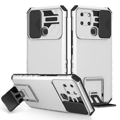 Obrázek produktu pro Pouzdro pro Infinix Smart 6 dvouvrstvé robustní, vojenská ochrana pouzdro s stojánku a posuvnou ochranou kamery Bílý
