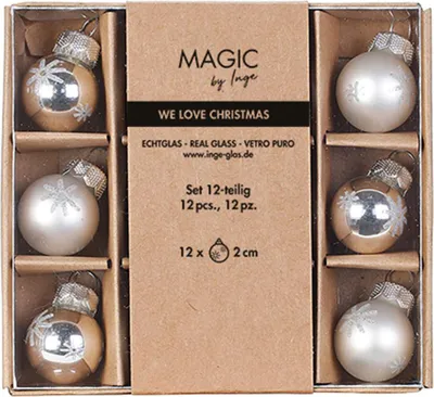 Produktbild von Weihnachtskugeln Glas 2cm Schneeflocken Motiv 12er Set Frosty Silver