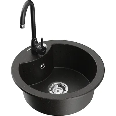 Obrázek produktu pro Mexen Diego 1-miskový granitový dřez s kuchyňskou baterií Telma, Černá/Zlatá - 6512-75-670200-70