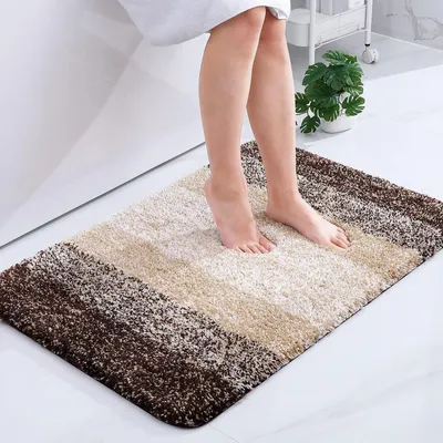 Image de Tapis de bain doux, 60 x 90 cm, antidérapant et lavable, en microfibre, couleur marron