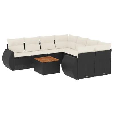 Produktbild von vidaXL 9-tlg. Garten-Sofagarnitur mit Kissen Schwarz Poly Rattan